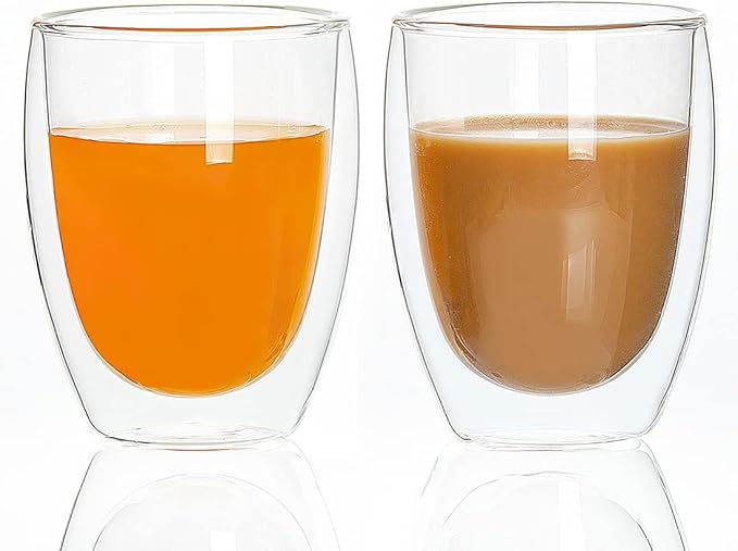 [4-Pack,12Oz] Glass Cups, Double Walled Thermo Espresso Glasses, Insulated Coffee Mugs, Drinking Glasses