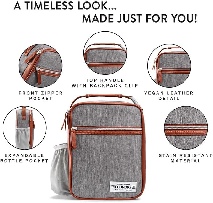 Foundry by Fit + Fresh, Thayer Insulated Lunch Bag with 2 Food Containers & 18oz. Stainless Steel Tumbler, Reusable Lunch Box, Mini Cooler Bag, Perfect for Work, College, Picnics