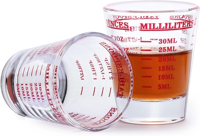 DS. DISTINCTIVE STYLE Shot Glasses Measuring Cup 2 Pieces Liquid Heavy Glass 30 Milliliter Scaled Measuring Glass for Liquid (Red, 30ml)