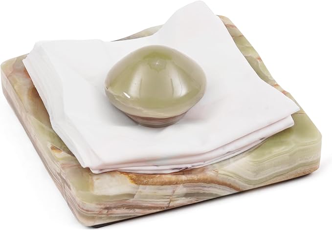 Marble Cocktail Napkin Holder with Weight, Modern Square Napkin Holder for Table, Decorative Heavy Napkin Holder for Indoor & Outdoor Dining, Kitchen & Coffee Table Decor - Green Onyx