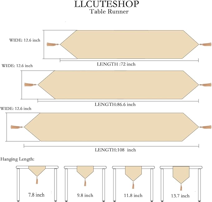 Table Runner Linen Beige 12 x 72 Inch, Tablerunner Linen Look Solid Color, Modern Easy Care Table Runner for Dining Table, Coffee Table, Restaurant,Decoration