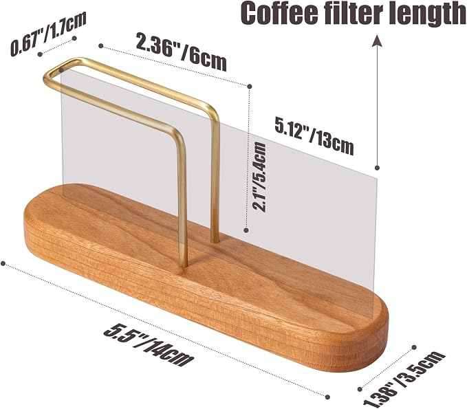 Cone Coffee Filter Holder, Stand Coffee Filter Storage, Coffee Filter Container for V60 Paper Coffee Filters Size #01 and #02, Cherry Wood & Brass