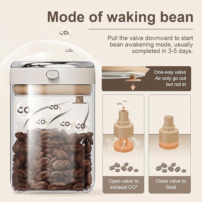 Coffee Bean Storage Container with One-way Valve Airtight Lid Date Tracker for Coffee and More Food Fresh and Storage, Clear Borosilicate Glass Coffee Canister(1.8 Qt - 21 OZ)