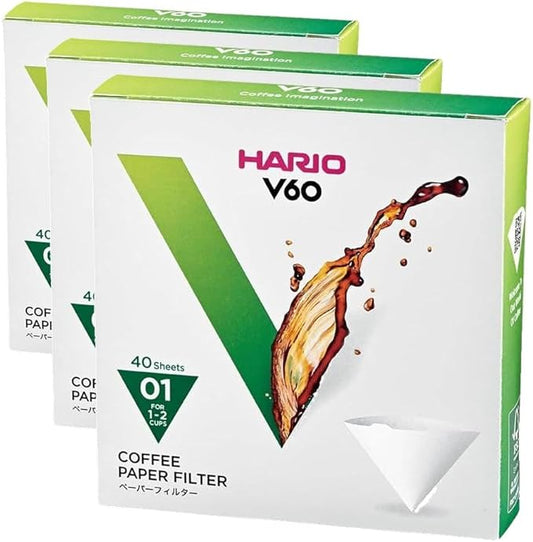 Hario V60 Paper Coffee Filter, Size 01, White, 40ct Box (Pack of 3)