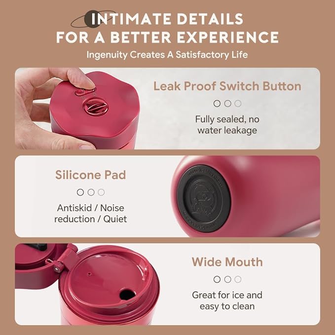 Travel Coffee Press, Vacuum Insulated Portable French Press, Stainless Steel Portable Coffee Maker/Tea Press, 12oz, Rose Red