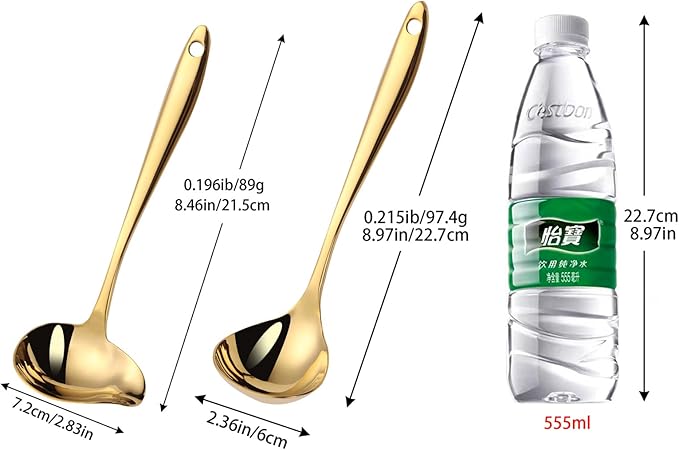 1-Piece Sauce Ladle and 1 Piece Gravy Ladle, 1 Oz., 18/10 Stainless Steel, Gold, Dishwasher Safe