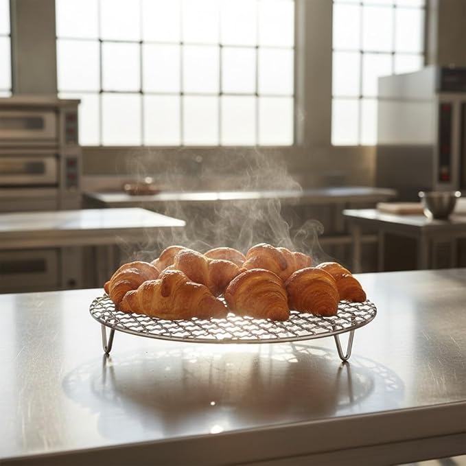 Round Stainless Steel Cooling and Baking Rack, 8mm Thick Wire Oven Grill with Three-Leg Support, Electrolytic Polished for Barbecue, Roasting, Baking, Steaming and Cooling Food(165mm)
