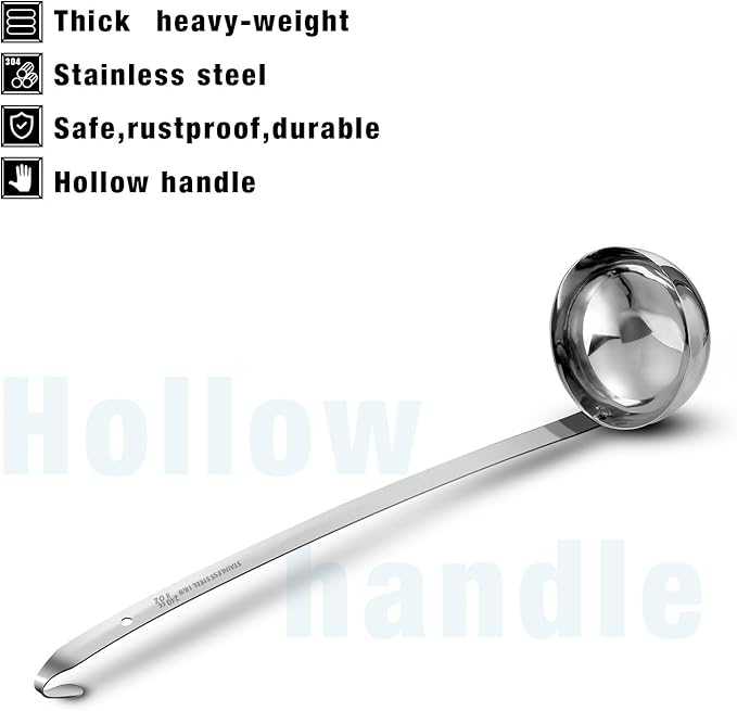 meekoo 3 Pieces Stainless Steel Ladle Soup Handle Ladle with Pouring Rim for Kitchen Cooking Soup Sauce (8 oz)