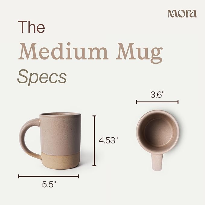 MORA Medium Mugs Set of 4, 16oz Ceramic Pottery Latte Mugs/Coffee Cups - Microwave and Dishwasher Safe - Mushroom