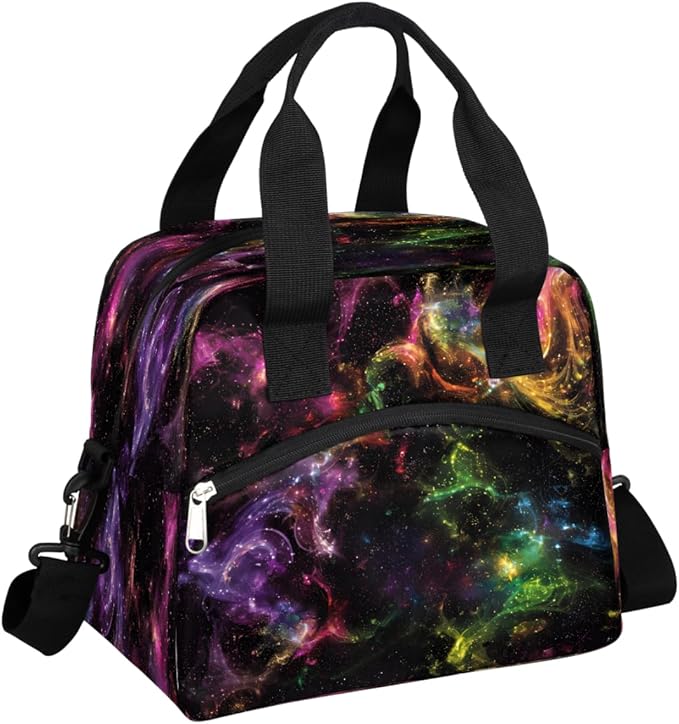 Pardick Galaxy Colorful Insulated Lunch Bag for Women Girl Reusable Lunch Tote Box With Shoulder Strap Lightweight Thermal Cooler Meal Prep Bag for Work School Office Picnic