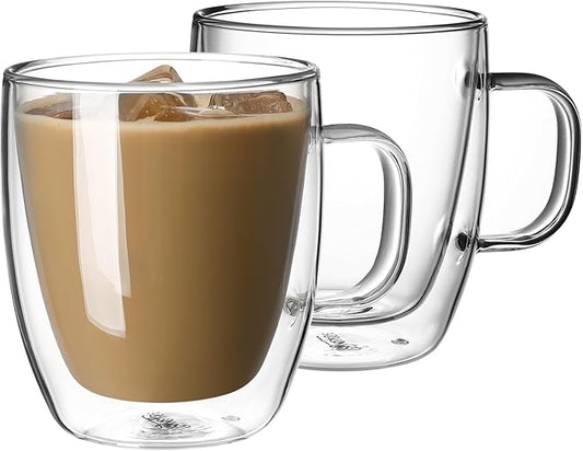 Sweese 12.5 oz Double Wall Glass Coffee Mugs Set of 2 - Insulated for Espresso, Latte, Tea Beverages