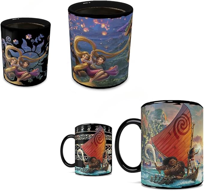 Disney - Tangled and Moana - Set of Two 16 oz Ceramic Heat Sensitive Clue Mugs – Full image revealed when HOT liquid is added MMUGC1507MMUGC1486