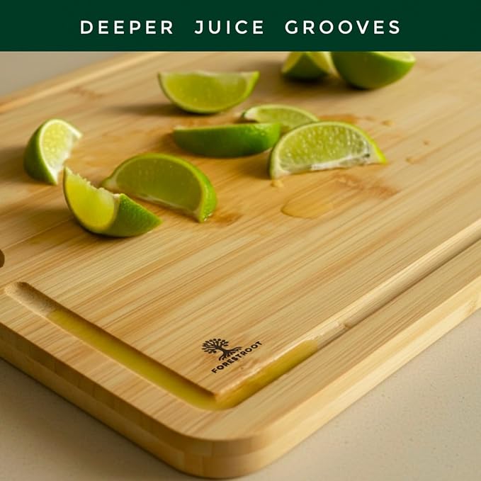 Bamboo Cutting Board Set – 3-Piece Natural Bamboo Boards with Deep Juice Grooves & Hanging Holes, Eco-Friendly Wooden Cutting Boards for Kitchen, Perfect for Chopping Meat, Bread & Fruits