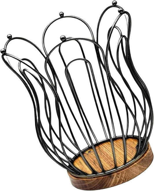Multifunctional Coffee Pods Storage Basket with Wood Base Decorative Holder for Accessories