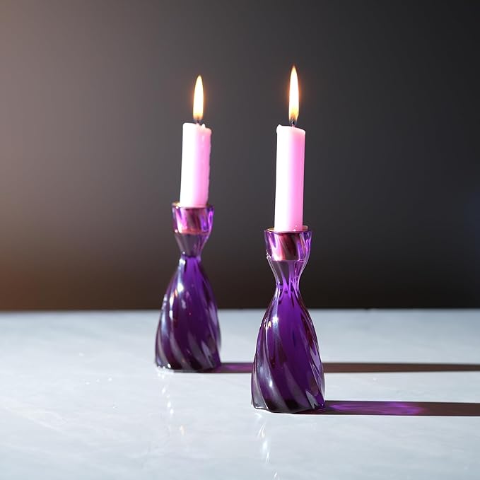 Twizzle Twist Candle Holder, Decorative Candle Holder for Table Display, Romantic Decoration, Unique Home DÉCOR Aesthetic, Housewarming Gift, Purple Height 5.7 inches Set of 2 - Resin