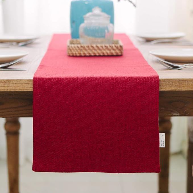 Soft Caddice Faux Linen Table Runner 2 Side for Family Dinners or Gatherings, Indoor or Outdoor Parties, Everyday Use (12 x 108, Seats 8-10 People), Burgundy
