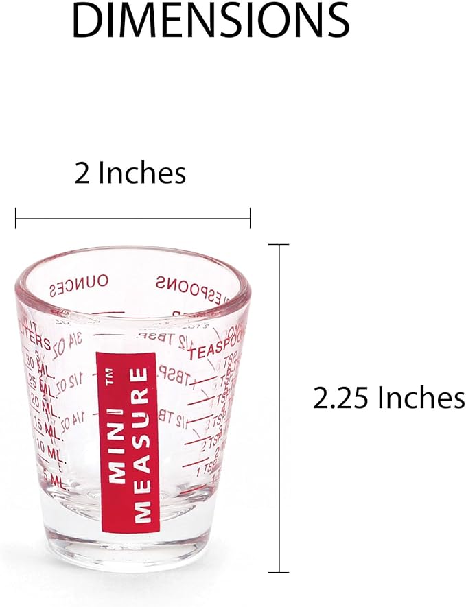 Kolder Mini Measure Multi-Purpose Shot Glass, Heavyweight Glass, Patriotic Red White And Blue, 3-Piece Set, For Liquid And Dry Ingredients And Precise Recipe Prep