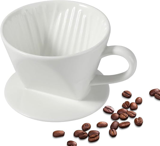 Mongdio Pour Over Coffee Maker, Ceramic Pour Over Dripper, Coffee Pour Over with 3 Holes Flat Bottom, Coffee Accessories for Home, Size 02 White