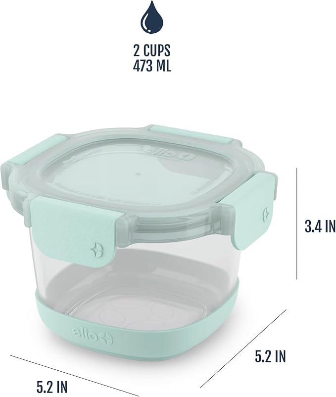 Ello Duraglass Refresh 4-Pack 2 Cup Reusable Glass Container Jar with Leak Proof Lids and Protective Silicone Sleeves | Perfect for Overnight Oats, Yogurt | BPA-Free | Dishwasher Safe | Garden Goals