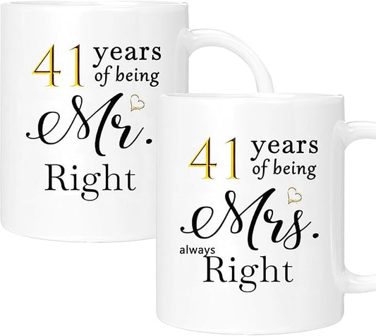 41th Anniversary Coffee Mugs Set of 2, 41 Year Anniversary Wedding Gifts Decorations for Couple Parents Grandparents Men Women Husband Wife Him Her, Gift Box Packaging, 11oz