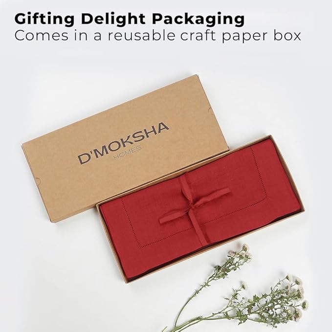 Signature Linen™ by D'Moksha Racing Red Table Runner 48 Inches, 100% Pure Linen, Hemstitch, Coffee Table Runner, 14 x 48 Inch for Dresser Tables- Summer, Father's Day