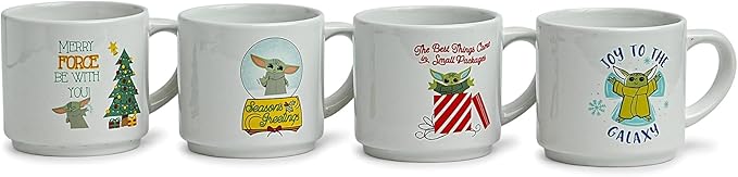 Star Wars Grogu Holiday Cuteness 4-Piece 10oz Stackable Ceramic Mug Set