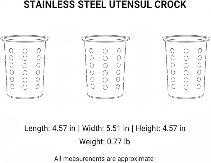 Stainless Steel Utensil Crock for Kitchen Countertop, Rust-Resistant Cutlery Holder for Spatulas and Spoons, Easy to Clean Storage Container