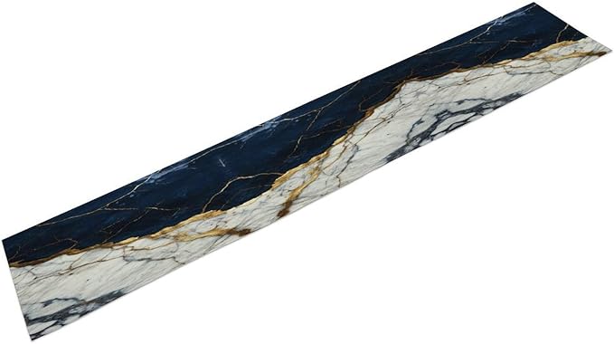 Marble Table Runner, Abstract Navy Blue White and Gold Modern Luxury Texture Printed Linen Table Runners for Living Room Kitchen Dining Room Party Holiday Home Decor 13" W x 72" L