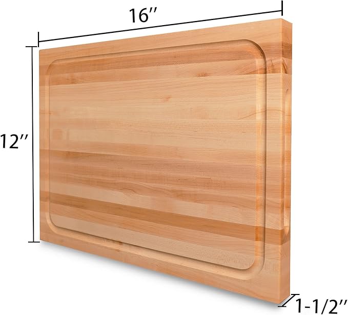 CONSDAN Hard Maple Wood Cutting Board for Kitchen, USA Grown Hardwood, 16 x 12, with Invisible Inner Handle, Prefinished with Food-Grade Oil, Suitable for Kitchen Edge Grain, 1-1/2" Thick