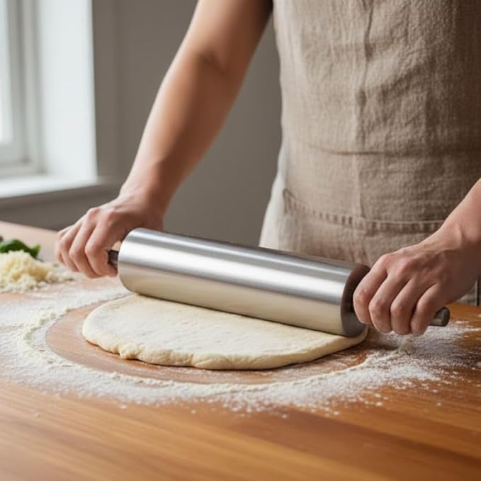 Soro Essentials- 15" Aluminum Rolling Pin 3-1/2" Diameter- Durable Dough Roller with Handles Baking Rolling Pin Pizza Fondant Crust Pastry and Dough Kitchen Essential Utensil for Home Restaurant