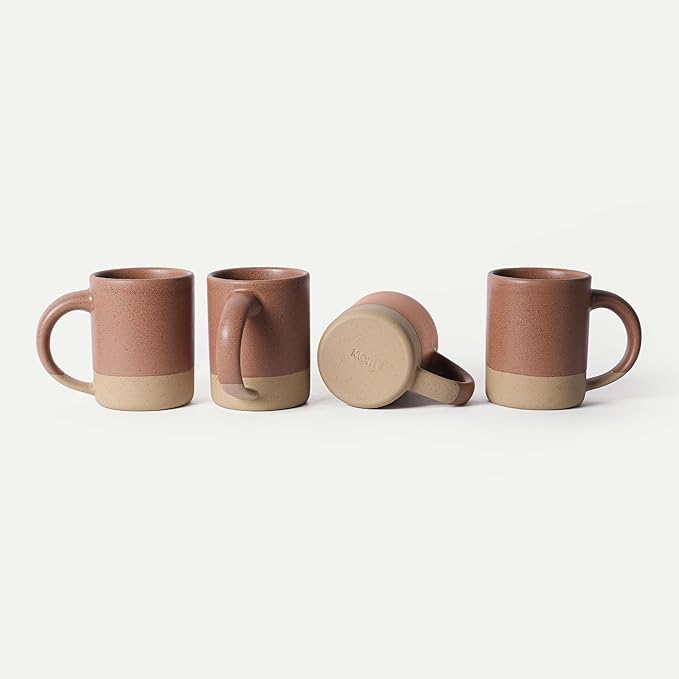 MORA Medium Mugs Set of 4, 16oz Ceramic Pottery Latte Mugs/Coffee Cups - Microwave and Dishwasher Safe - Terracotta