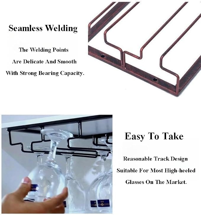 Wcxixo Wine Glass Rack Metal Stemware Holder Under Cabinet Cup Storage Rack Holder Wine Cup Hanging Shelf Display Stand for Red Wine Glass Champagne Glass Cocktail Glass