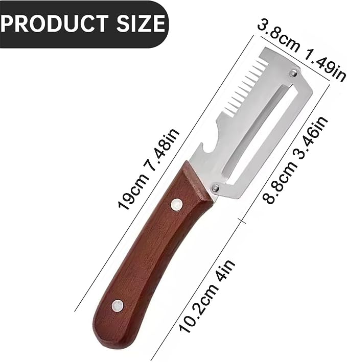 Multifunctional Stainless Steel Vegetable Peeler with Wooden Handle, Julienne Cutter & Bottle Opener for Potato, Apple, Carrot, Fruit and Veggie Prep (2PCS)