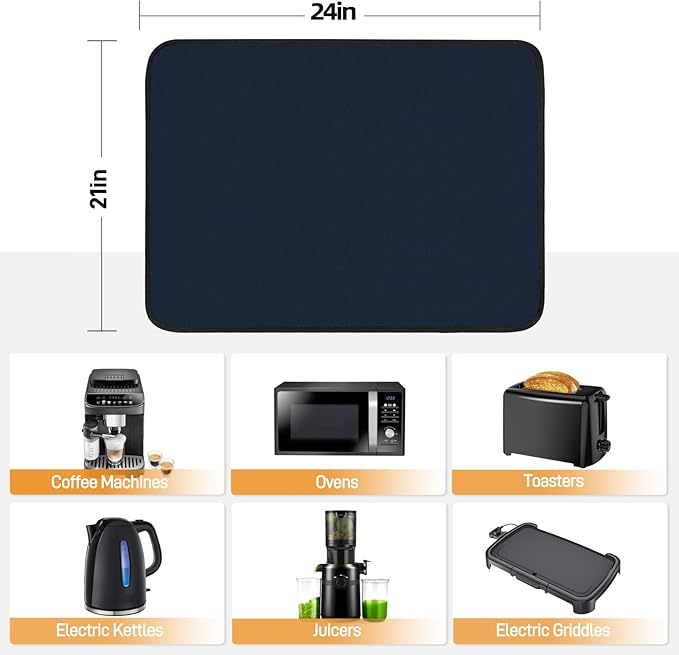 Heat Resistant Mat for Air Fryer, 21 x 24in Heat Resistant Mat for Countertop, Fireproof Silicone Countertop Protector Appliance Slider Hot pod for Air Fryer, Coffee Maker, Toaster, Oven (Blue)