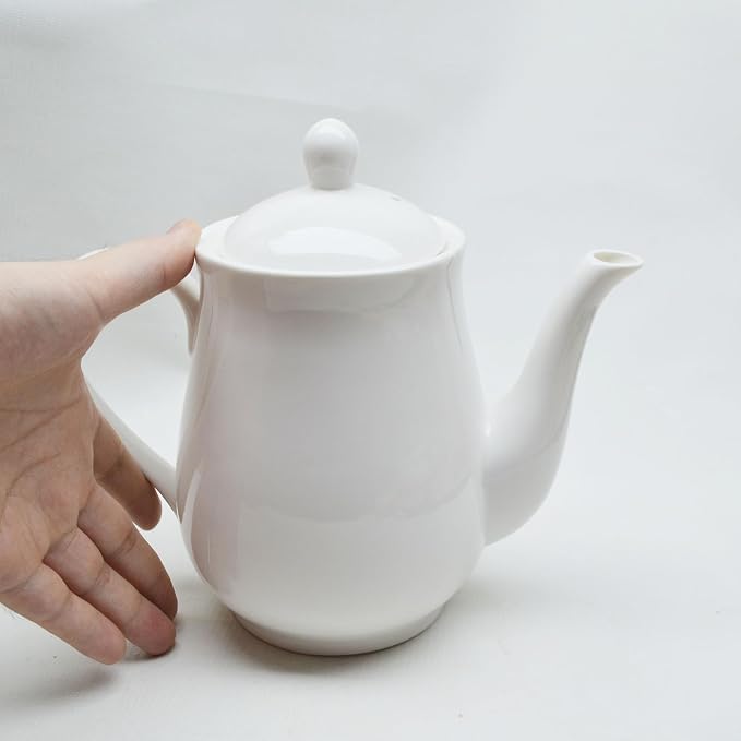 White Porcelain Teapot, Big Tea Pot Coffee Tea Water Pot Vintage Ceramic Gooseneck Kettle (49oz)