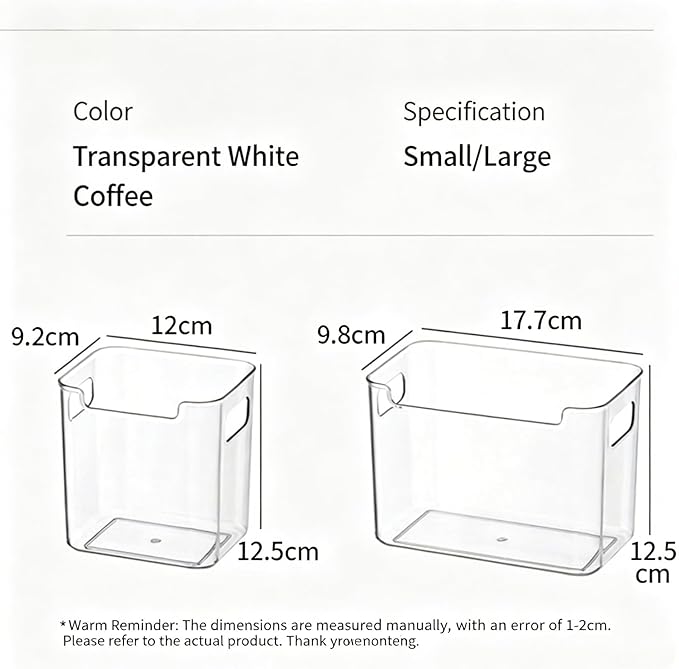 Thickened Crystal Clear Freezer Storage Bins - 4 Pack Clear Plastic Bins for Refrigerator and Pantry, Stackable Kitchen Cabinet Organizer with Handles for Pantries, Cabinets (4Pcs-S+L)