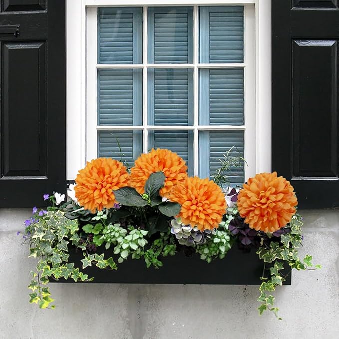 Briful [6PCS Autumn Artificial Chrysanthemum Flowers – 25.6” Long Stem Faux Silk Flowers with Large 6” Bloom Heads, Realistic Plastic Leaves – for Home Wedding Party Office Fall Decor (Orange)