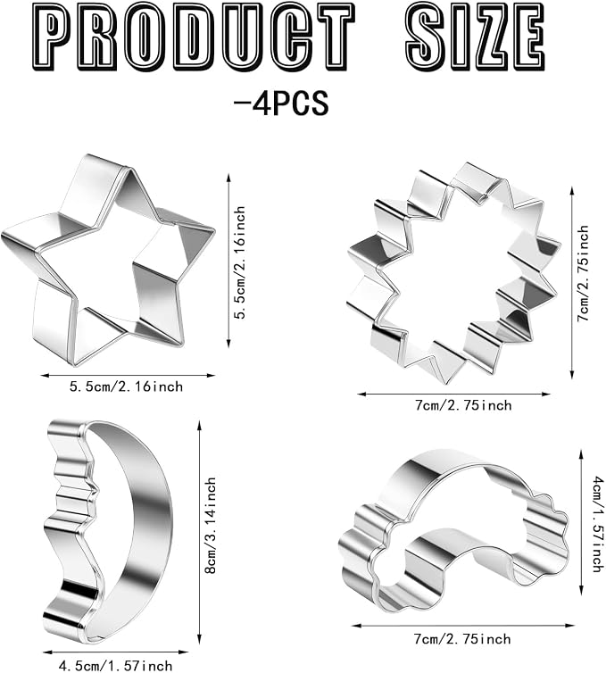 4 PCS Stainless Steel Biscuit Cutters Baby Shower Cookie Cutters, Eid Mubarak Mini Cookie Cutter Set for Baby Shower, Birthday Party, Cake, Handmade Supplies