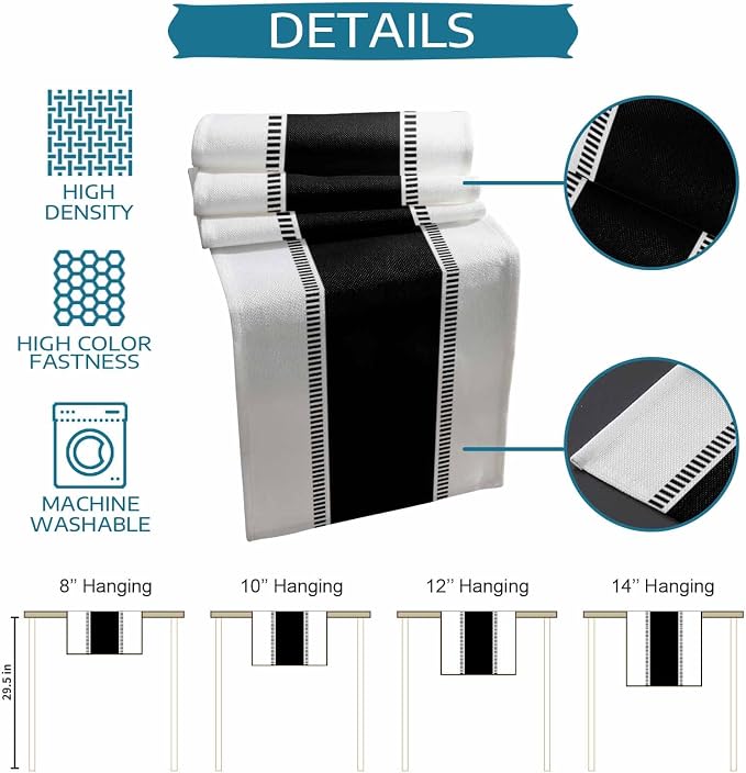 Black and White Stripes Table Runners, Farmhouse Table Runner Dresser Scarves 72 inches Long,Modern Decortaive Table Runner Cover for Dining Coffee Table Holiday Party Wedding