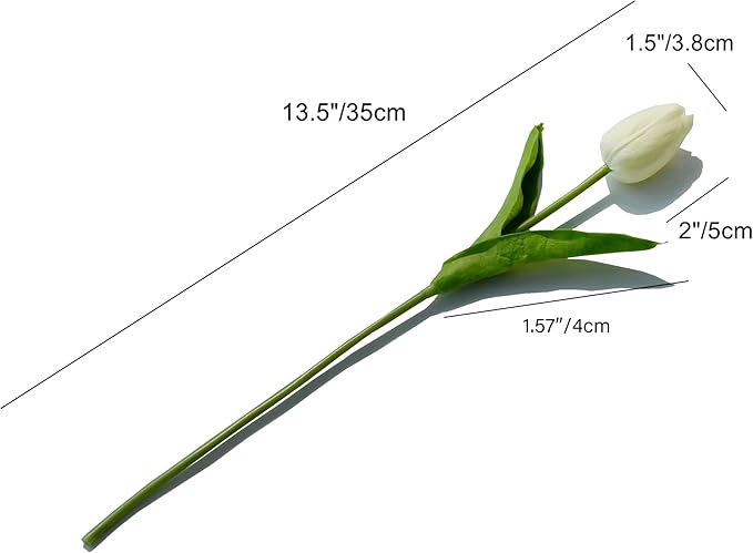 Mandy's Cream Artificial Tulips Flowers Centerpiece, 13.5" Lifelike PU Fake Floral Stems 28pcs for Kitchen Island & Dining Table, Spring Decor for Easter