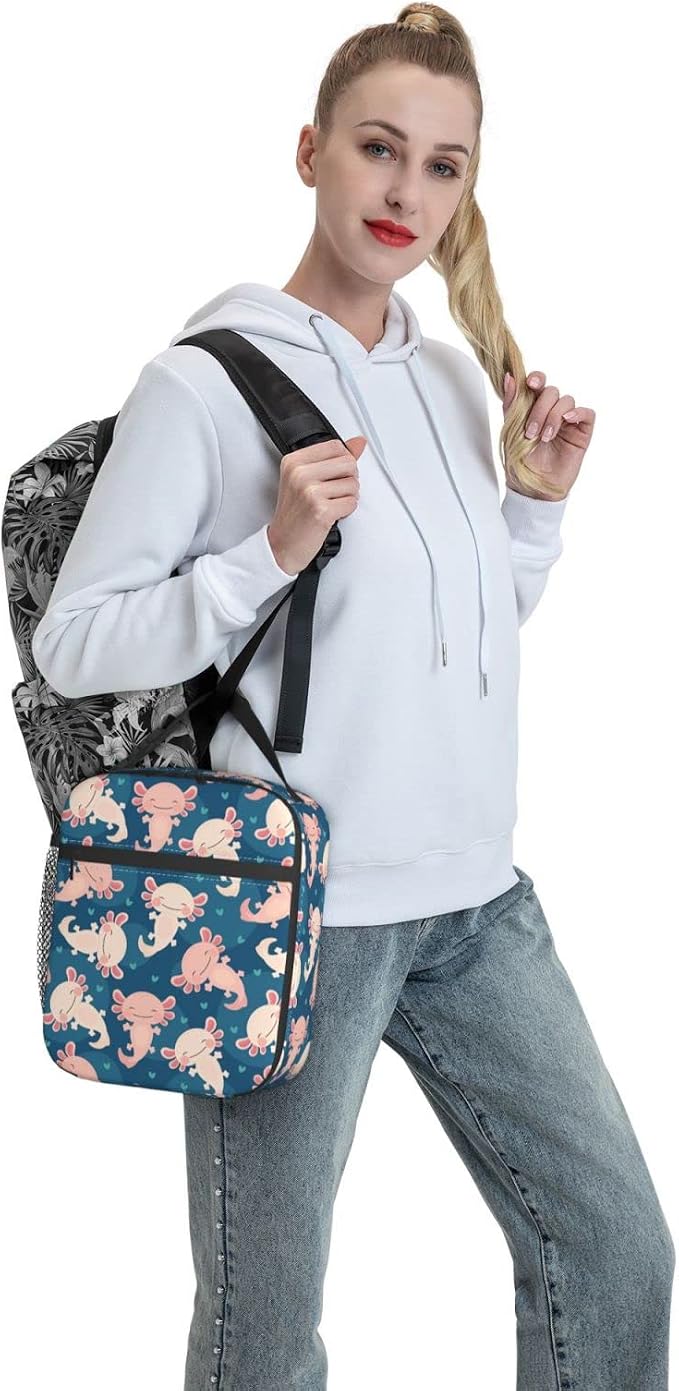 Axolotl Lunch Box Insulated Reusable Lunch Bag Cooler Bag For Women Men Work Picnic Hiking