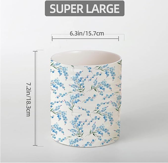 Kitchen Utensil Holder,7.2-inch Extra Large Sturdy Ceramic Cherry Floral Pattern Utensil Crock,Cooking Utensil Organizer for Kitchen Counter Decor,Storage Caddy Farmhouse Gift Blue Blossom