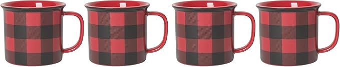 Now Designs Red Buffalo Check Heritage Stoneware Mug 12 oz, Set of 2 (Pack of 2)