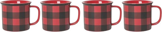 Now Designs Red Buffalo Check Heritage Stoneware Mug 12 oz, Set of 2 (Pack of 2)