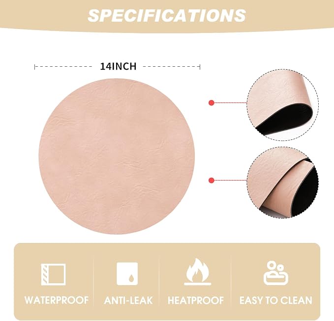 Artoid Mode Pink Faux Leather Placemats Set of 4, 15 Inch Waterproof Wipeable Heat Resistant Vinyl Place Mats, Reversible Table Mats for Spring Kitchen Dining Decor