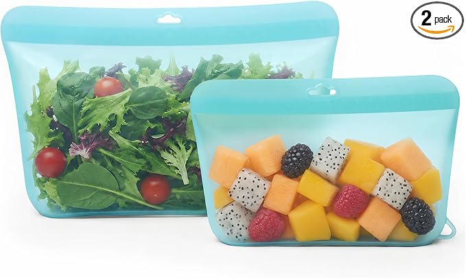 Haakaa Dot Seal Reusable Silicone Food Storage Bags, 2 Pack- Silicone Leakproof Freezer & Sandwich Snack Bags, BPA Free Food Containers, Microwave & Dishwasher Safe, Turquoise (50oz+16oz）