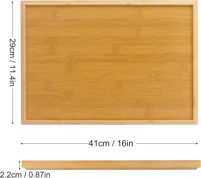 6 Pack 16.4 x 11.6 x 0.9 Inch Bamboo Serving Tray with Handles, Rectangular Wooden Breakfast Tray, Decorative Coffee Platter for Serving Food, Kitchen, Living Room, Picnic
