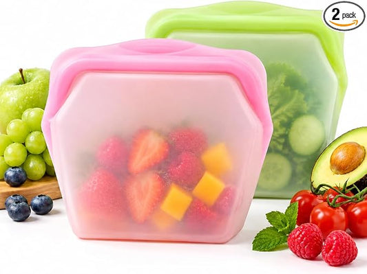 Everbag Reusable Silicone Food Storage Bags, 2 Pack | Leak Proof, Upright Freezer Bags, Odor-Proof, High-Temperature Resistant