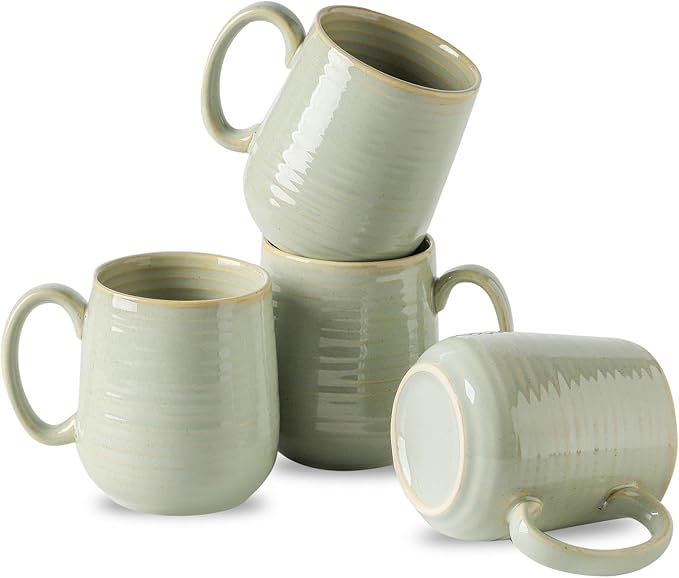 HASENSE Porcelain Coffee Mugs Set, 12 Oz Reactive Glaze Green Coffee Cups with Handle, Large Tea Cup for Latte, Cappuccino & Hot Chocolate, Dishwasher & Microwave Safe, Set of 4
