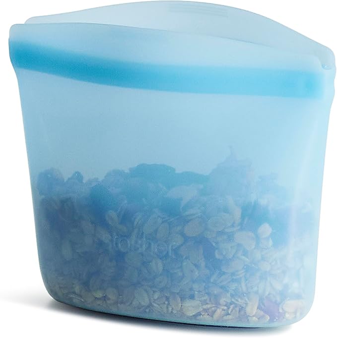 Stasher Silicone Reusable Storage Bag, 1-Cup Bowl, Reusable Freezer Bags, Microwave, Dishwasher, Oven Safe, Sous Vide, Premium Lunch Container, Eco Friendly, Food-safe Silicone Snack Bag, 8 oz, Blue | Reusable Food Bag